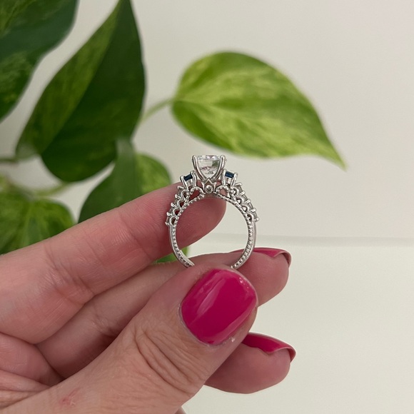 Sterling Silver Cubic Zirconia & Blue Sapphire Filigree Ring, Size 5.5 - Picture 16 of 16